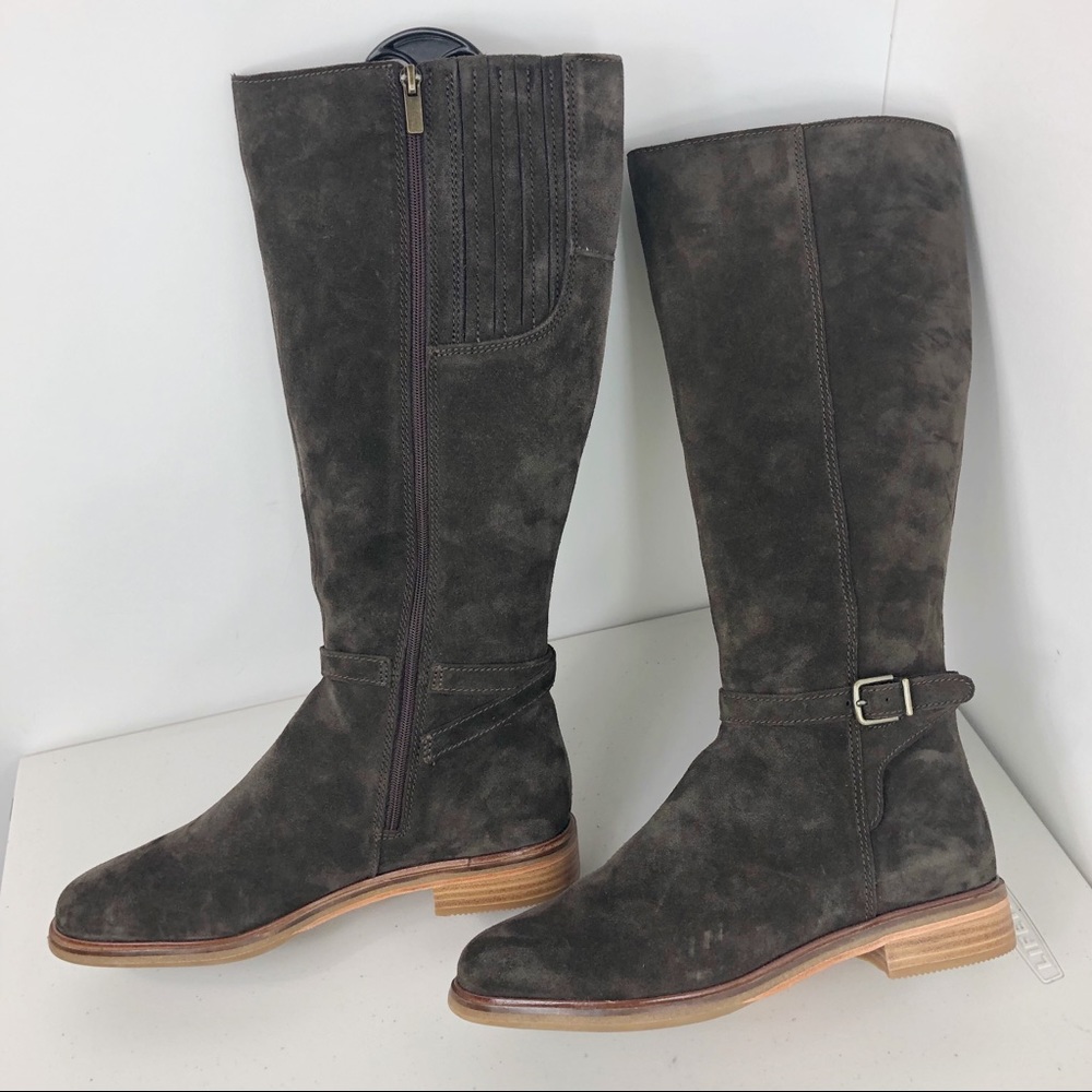Clark Suede Dark Brown Knee High Boots Size 10 - Picture 4 of 8